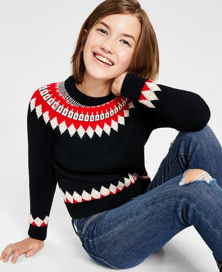 Charter Club Big Girl's Fair Isle Mock Neck Holiday Sweater Black Size Large