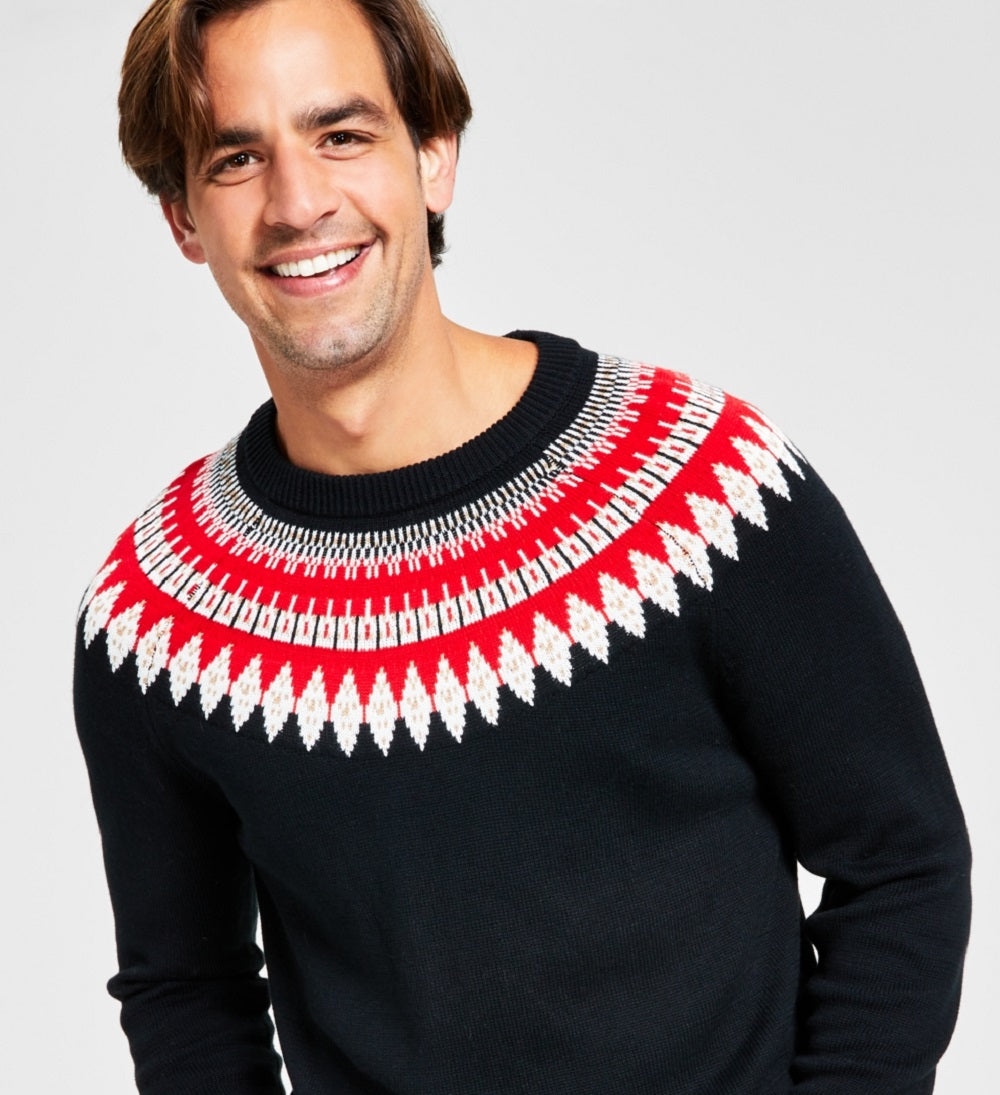 Suéter de gola falsa Fair Isle masculino Charter Club para festas, preto, tamanho pequeno