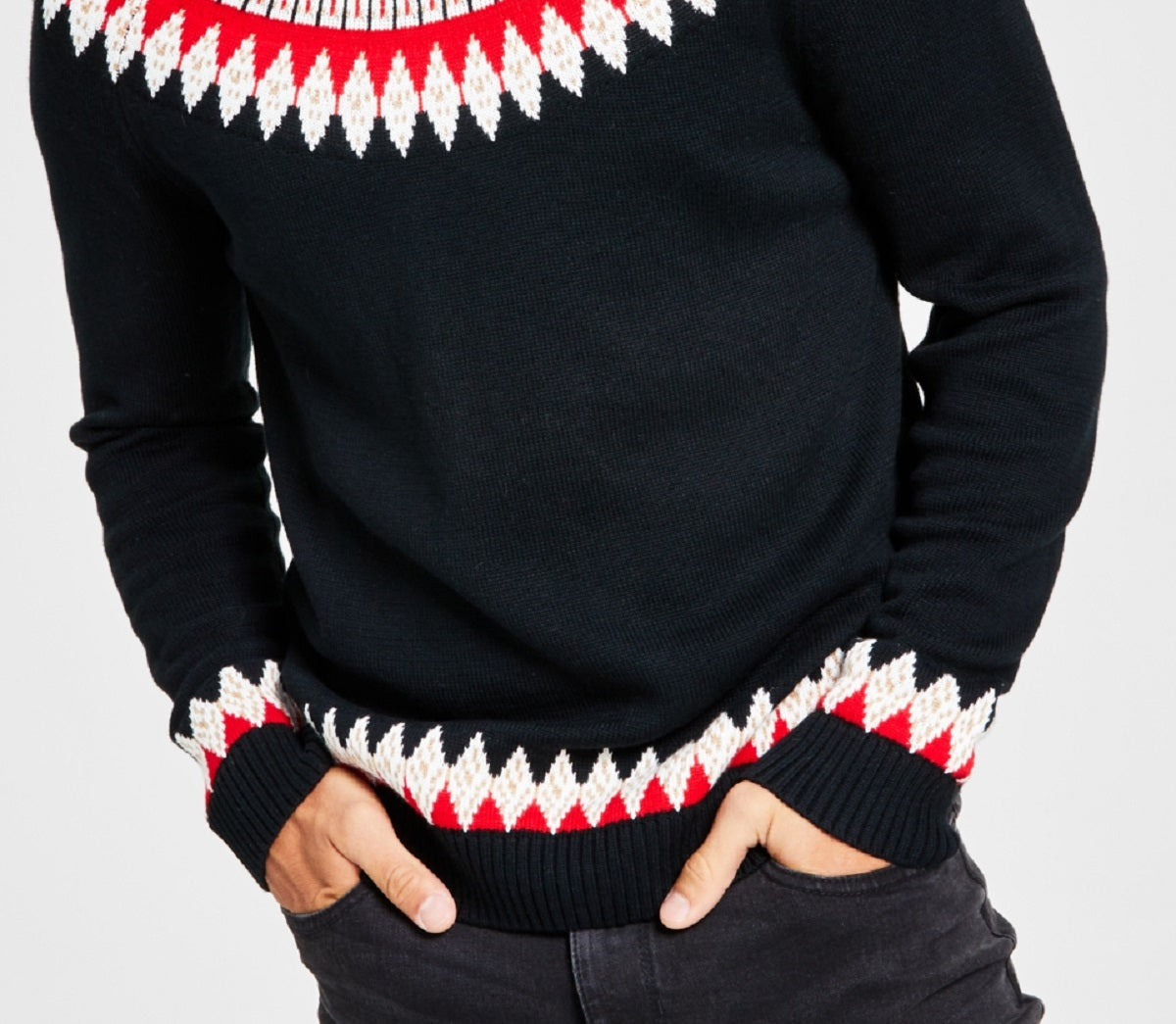 Suéter de gola falsa Fair Isle masculino Charter Club para festas, preto, tamanho pequeno