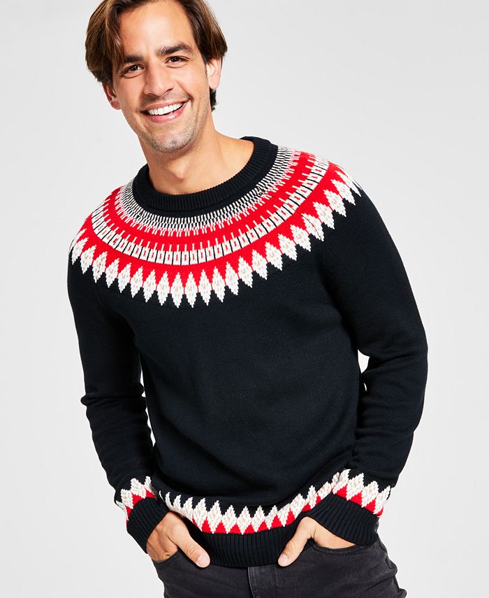 Suéter de gola falsa Fair Isle masculino Charter Club para festas, preto, tamanho médio