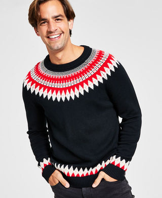 Charter Club Men's Fair Isle Mock Neck Holiday Sweater Black Size Medium