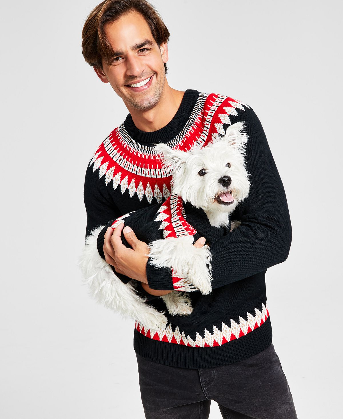 Suéter de gola falsa Fair Isle masculino Charter Club para festas, preto, tamanho médio