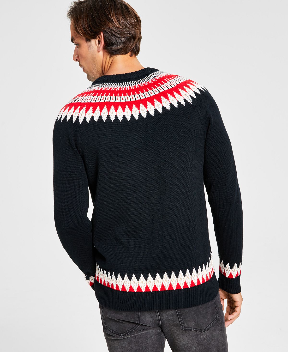 Suéter de gola falsa Fair Isle masculino Charter Club para festas, preto, tamanho extragrande