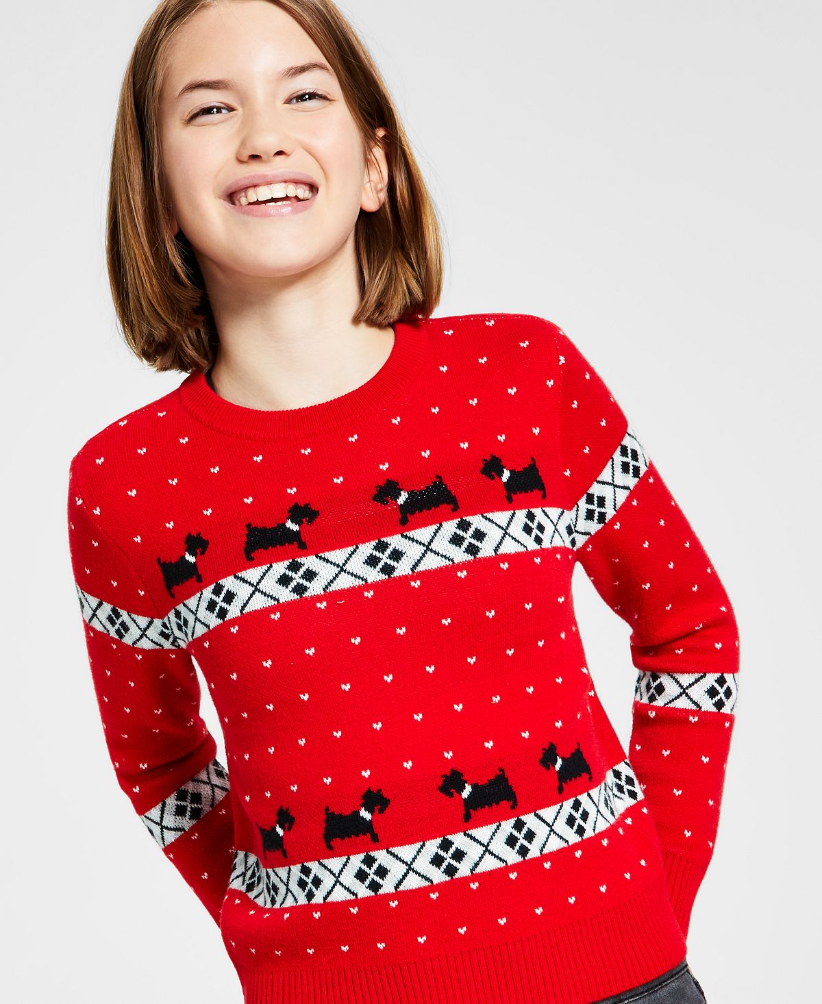 Charter Club Big Girl's Walking Scottie Holiday Sweater Vermelho Tamanho Pequeno