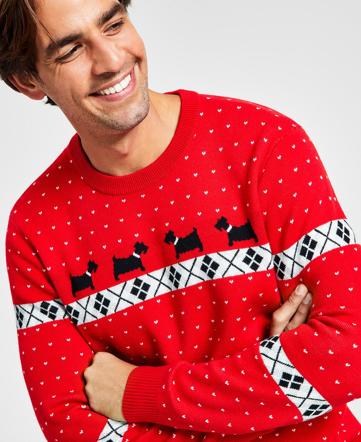 Charter Club Masculino Caminhada Scottie Holiday Sweater Vermelho Tamanho Grande