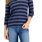 Blusa feminina Charter Club com gola dividida e gola alta, azul, tamanho grande
