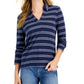 Blusa feminina Charter Club com gola dividida e gola alta, azul, tamanho grande