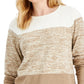 Karen Scott Suéter Feminino de Algodão Colorblock Marrom Tamanho Médio