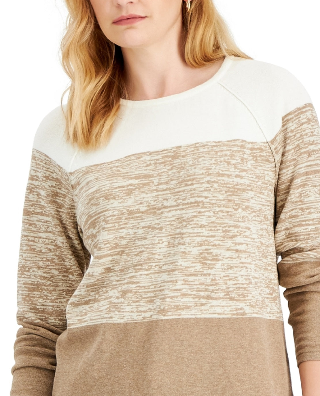 Karen Scott Suéter Feminino de Algodão Colorblock Marrom Tamanho Médio