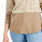 Karen Scott Suéter Feminino de Algodão Colorblock Marrom Tamanho Médio