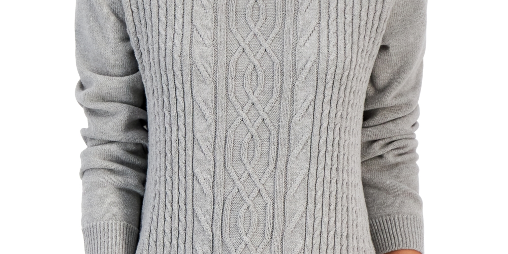 Karen Scott Suéter Feminino de Tricô com Cabo Cinza Tamanho Médio