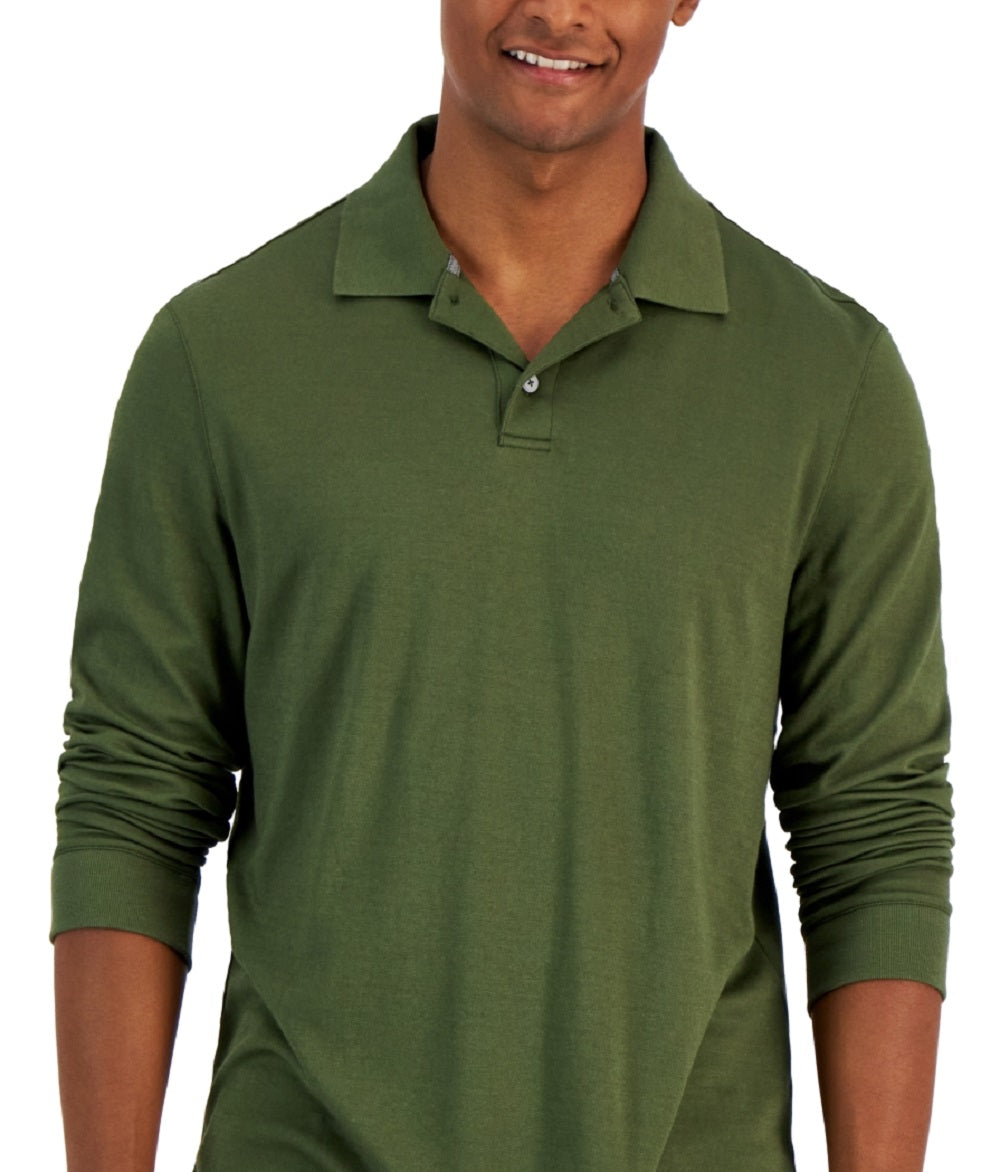 Camisa polo masculina Alfani Regular Fit Solid manga comprida Supima verde tamanho X-G