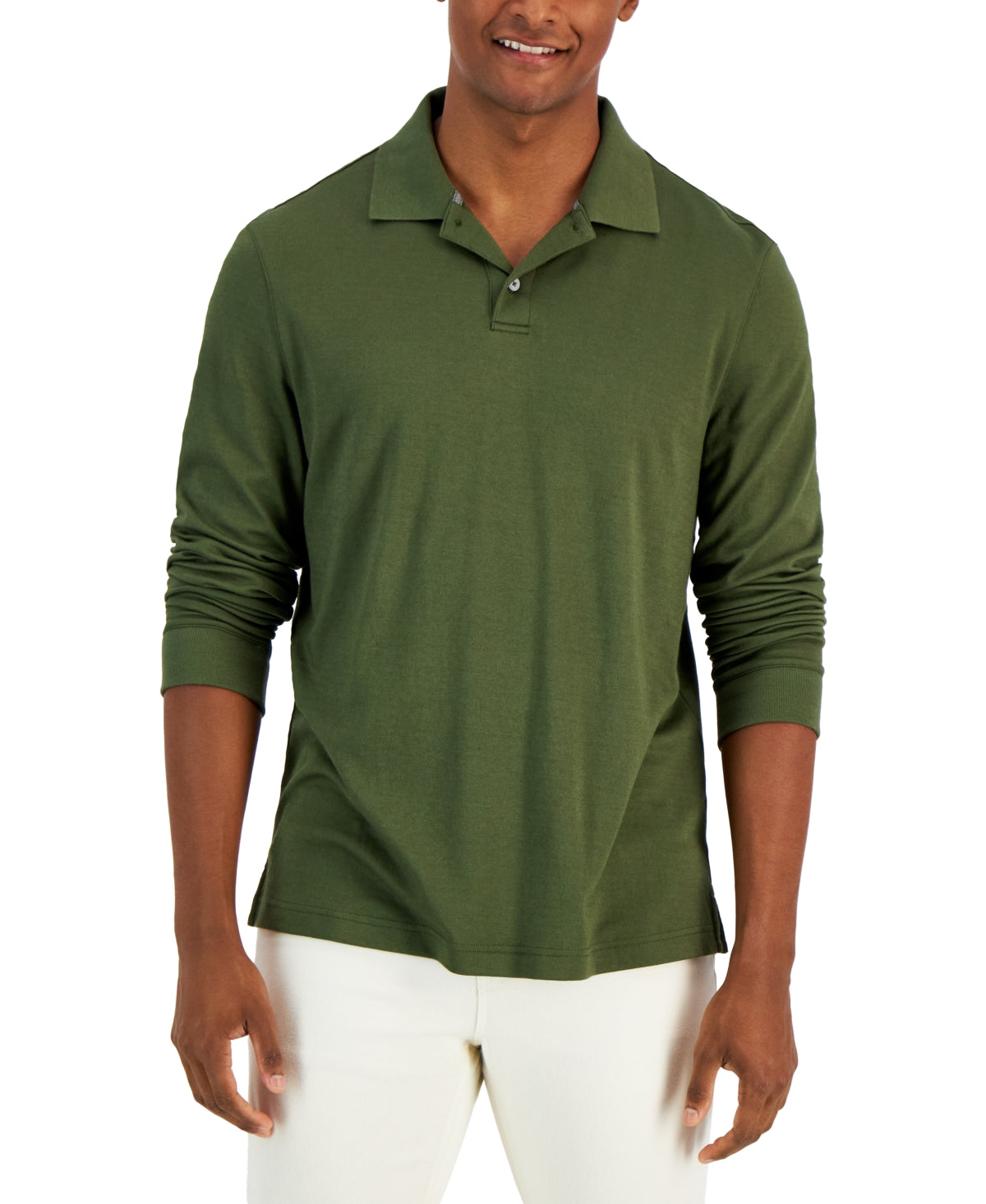 Camisa polo masculina Alfani Regular Fit Solid manga comprida Supima verde tamanho X-G