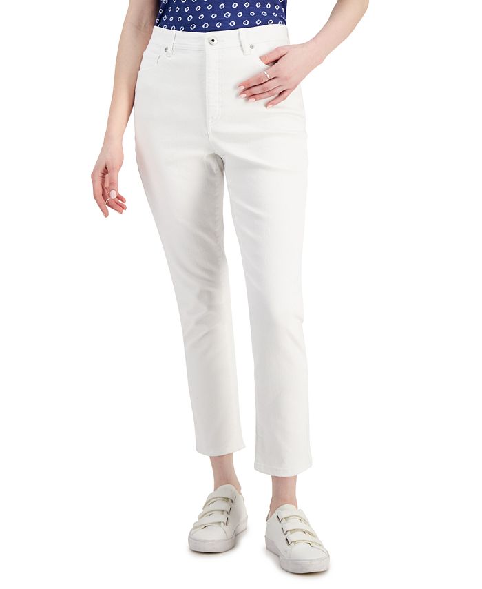 Jeans feminino estilo &amp; co, cintura alta, perna justa, tornozelo, branco, tamanho 8