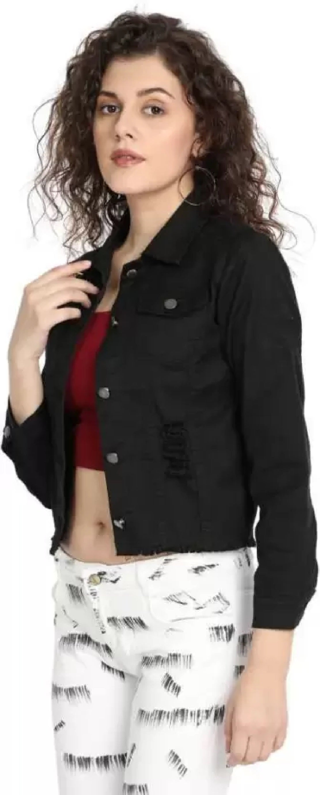 Jaqueta jeans feminina clássica estilo &amp; co, preta, tamanho grande