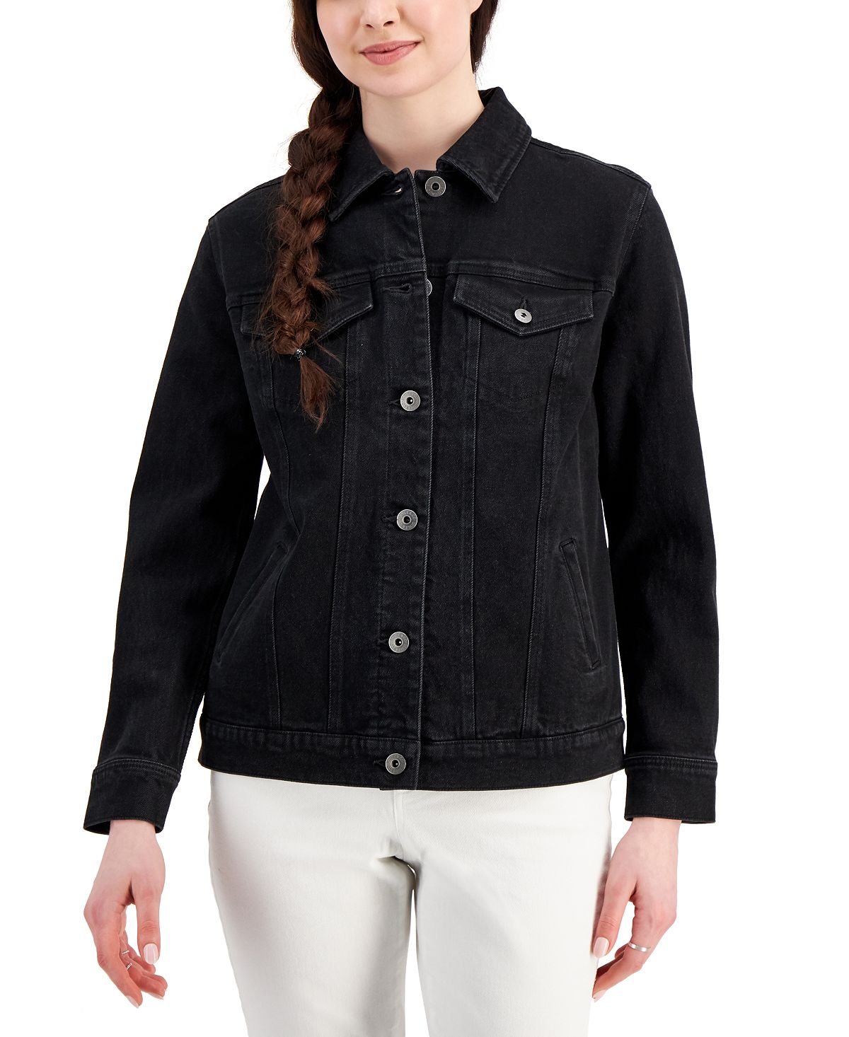 Jaqueta jeans estilo caminhoneiro feminina preta tamanho grande