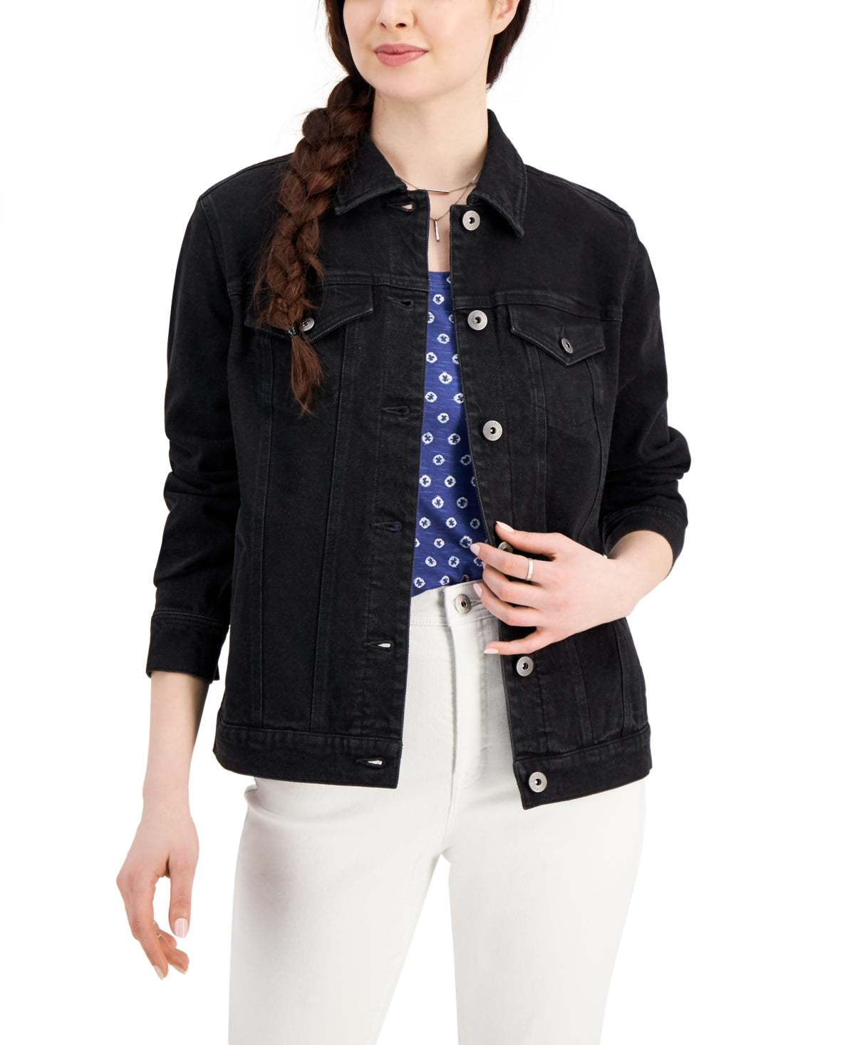 Jaqueta jeans estilo caminhoneiro feminina preta tamanho grande