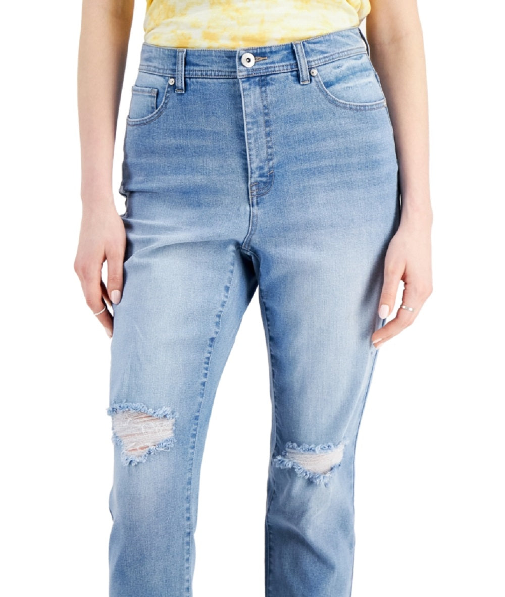 Jeans feminino estilo &amp; co, cintura alta, perna justa, azul, tamanho 14