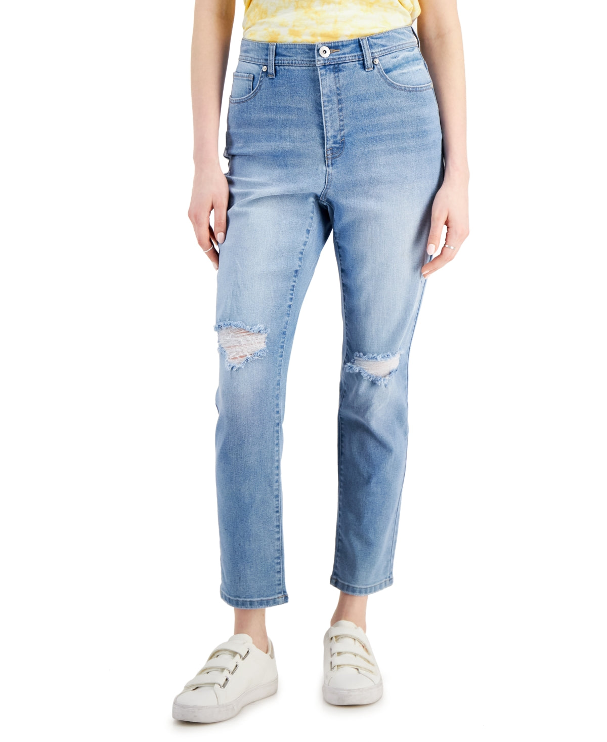 Jeans feminino estilo &amp; co, cintura alta, perna justa, azul, tamanho 14