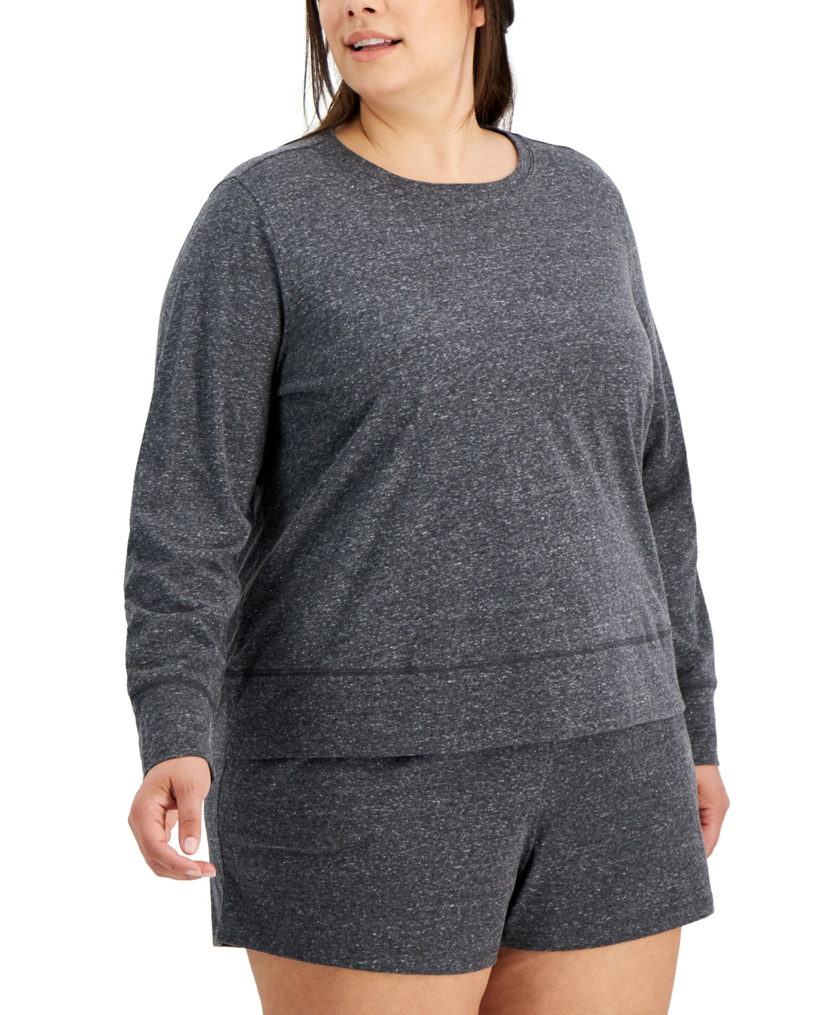 ID Ideology Blusa feminina retrô reciclada de manga comprida cinza tamanho 1X