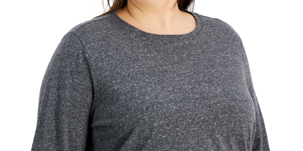 ID Ideology Blusa feminina retrô reciclada de manga comprida cinza tamanho 1X