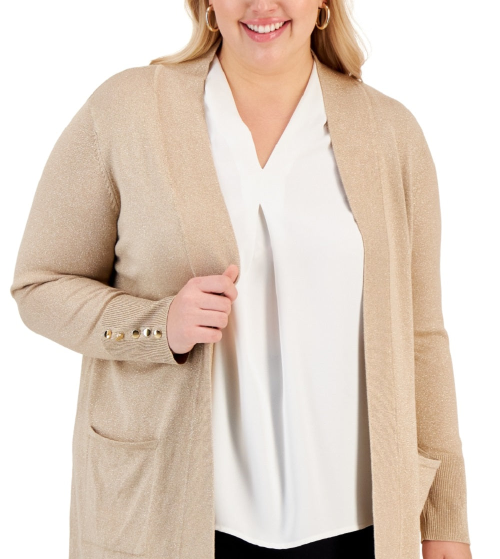 Cardigan feminino JM Collection com manga de botão e lurex, amarelo, tamanho 3X