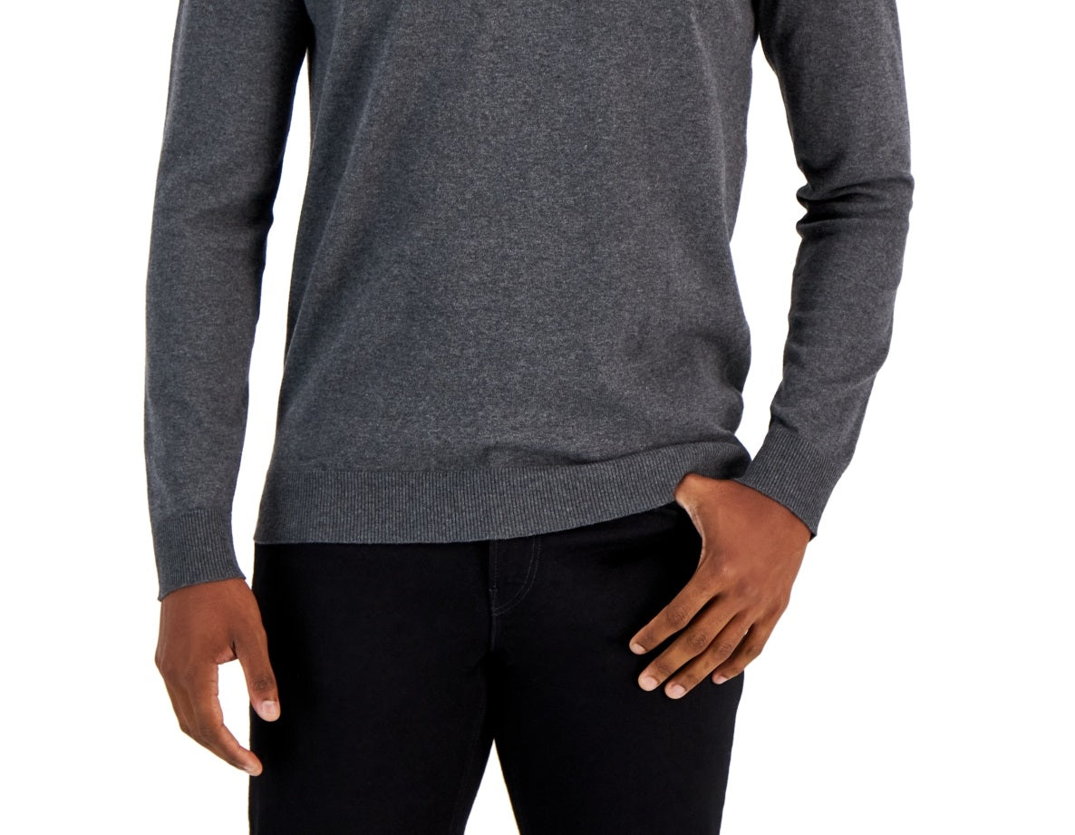 Suéter de algodão com decote em V liso Alfani masculino, cinza, tamanho médio