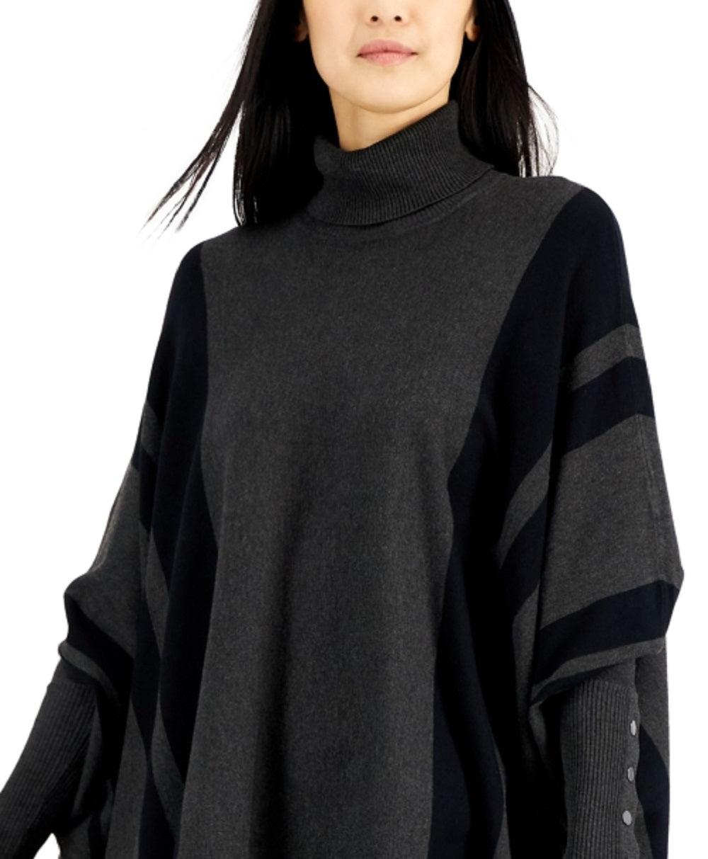 Poncho feminino Alfani listrado com gola alta, cinza, tamanho pequeno
