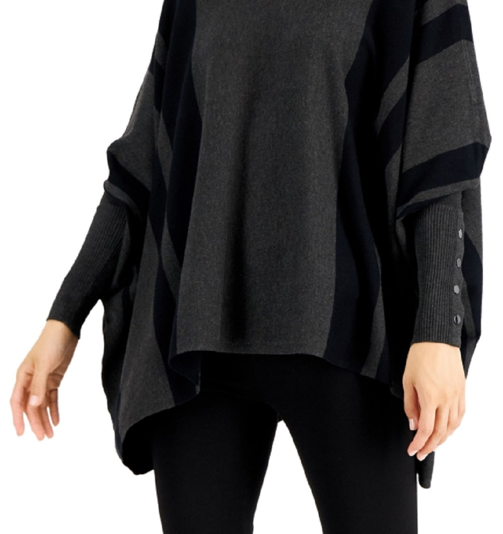 Poncho feminino Alfani listrado com gola alta, cinza, tamanho pequeno