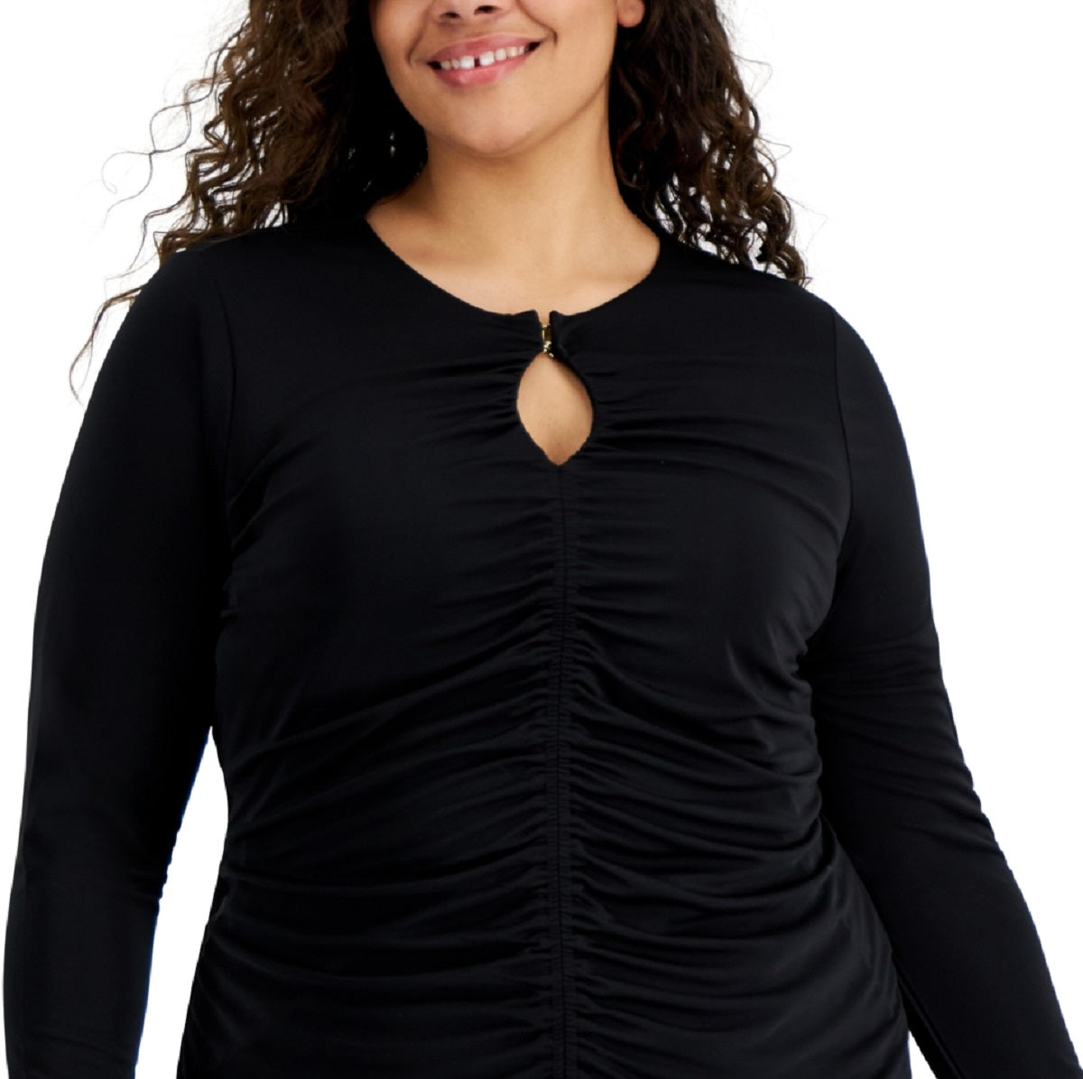Blusa feminina com decote em V e franzido frontal, preta, tamanho 2X, da INC International Concepts