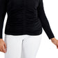 Blusa feminina com decote em V e franzido frontal, preta, tamanho 2X, da INC International Concepts