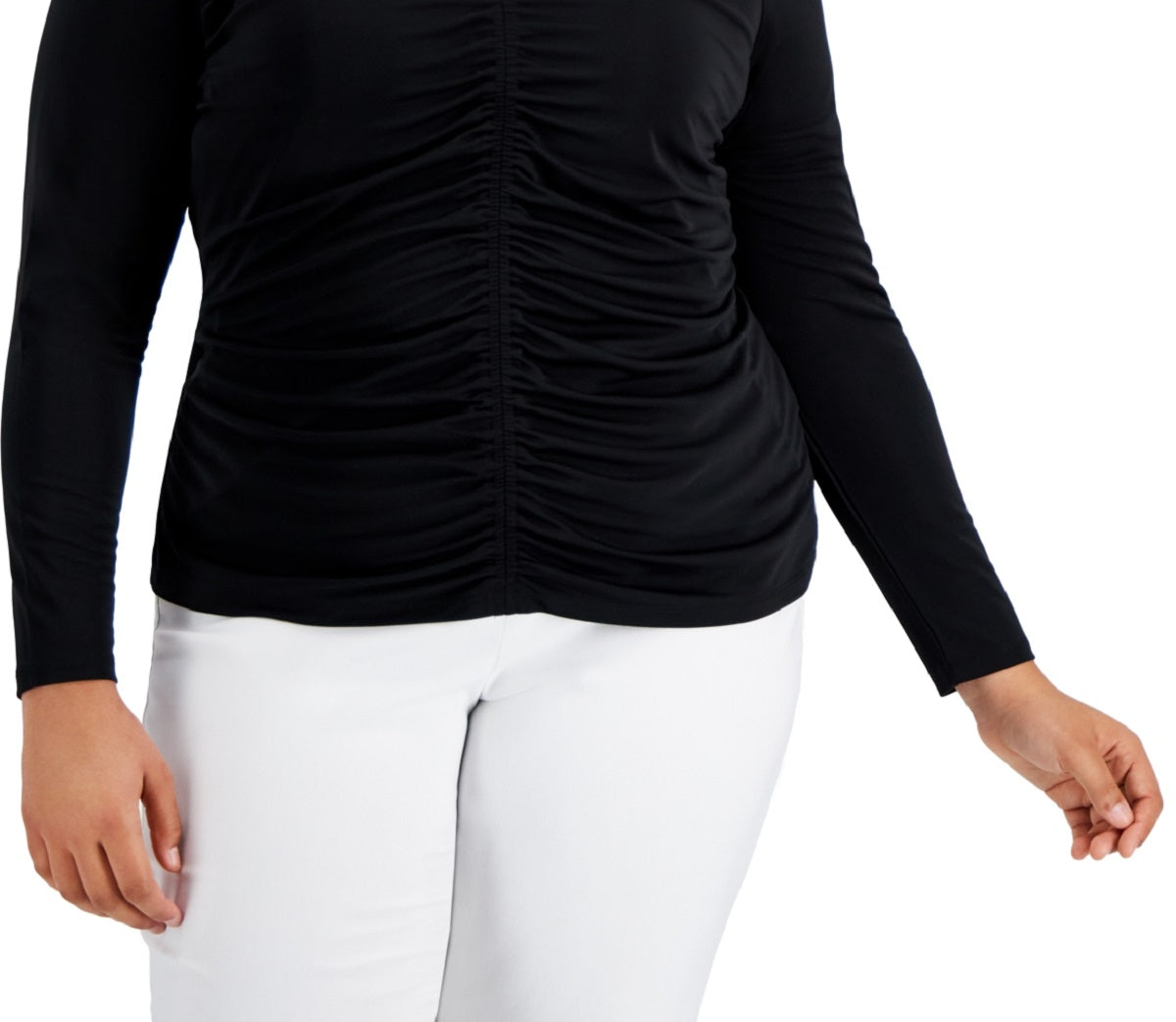 Blusa feminina com decote em V e franzido frontal, preta, tamanho 2X, da INC International Concepts