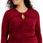 Blusa feminina com decote em V e franzido frontal, tamanho 4X, vermelha, da INC International Concepts