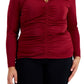 Blusa feminina com decote em V e franzido frontal, tamanho 4X, vermelha, da INC International Concepts