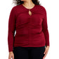 Blusa feminina com decote em V e franzido frontal, tamanho 4X, vermelha, da INC International Concepts