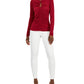 INC International Concepts Top de malha com decote em V e franzido frontal feminino, tamanho P, vermelho