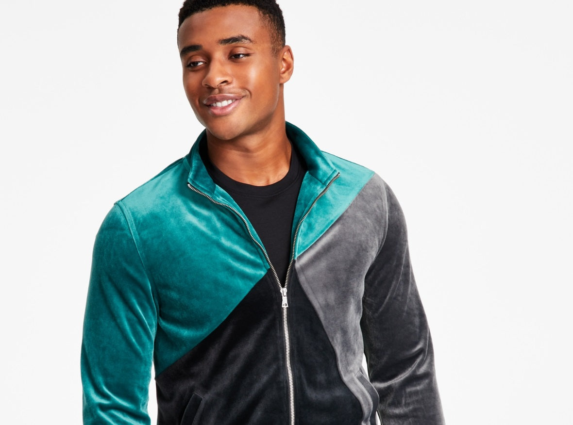 Jaqueta de veludo com blocos de cores e corte regular da INC International Concepts para homens, verde, tamanho grande