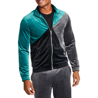 Jaqueta de corrida masculina com blocos de cor de veludo da INC International Concepts, verde, tamanho X-S
