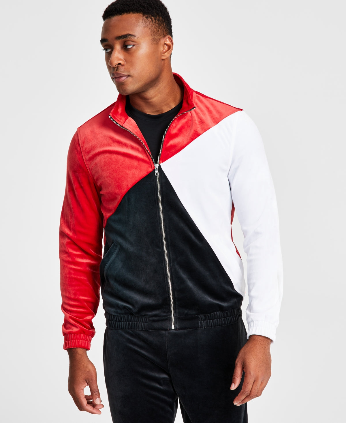 Jaqueta de veludo com blocos de cores e corte regular INC International Concepts masculina, tamanho médio, vermelha