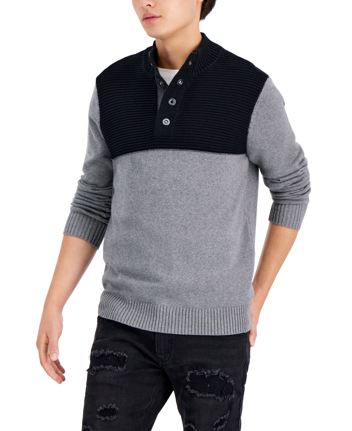 Suéter masculino com gola simulada e blocos de cores da INC International Concepts, cinza, tamanho XX-G