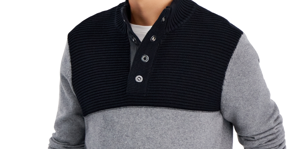 Suéter masculino com gola simulada e blocos de cores da INC International Concepts, cinza, tamanho XX-G