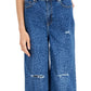 Calça jeans feminina com estampa animal e perna larga destruída da INC International Concepts, azul, tamanho 14