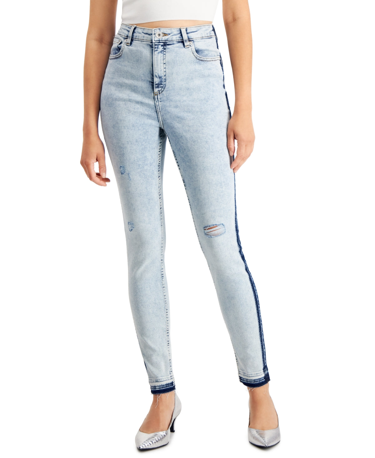 Calça jeans skinny rasgada de cintura alta feminina da INC International Concepts, azul, tamanho 14
