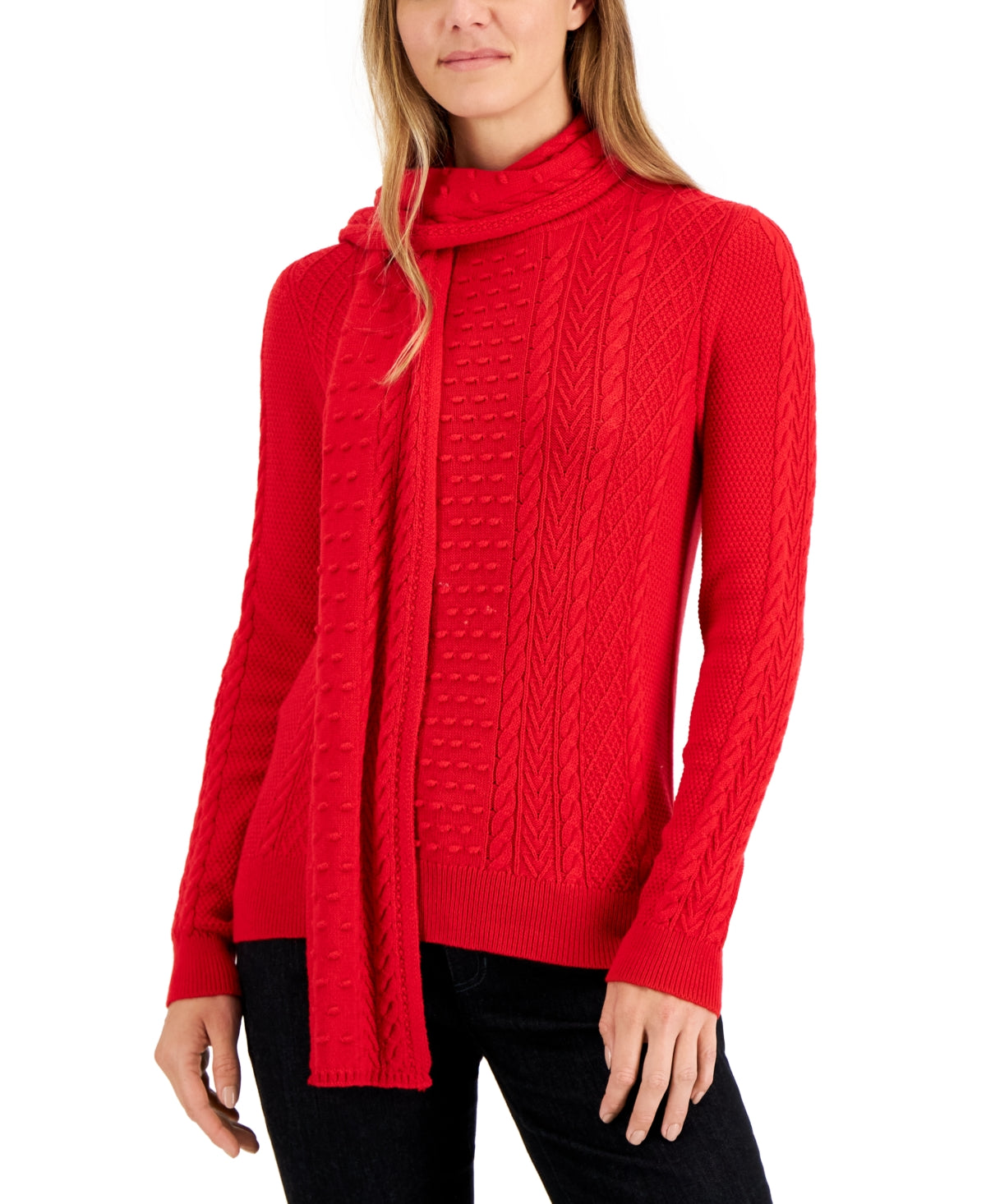Suéter feminino Charter Club Solid Cable Scarf vermelho tamanho X-G