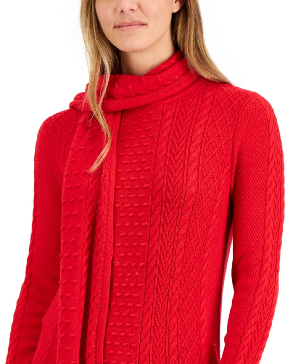 Suéter feminino Charter Club Solid Cable Scarf vermelho tamanho X-G