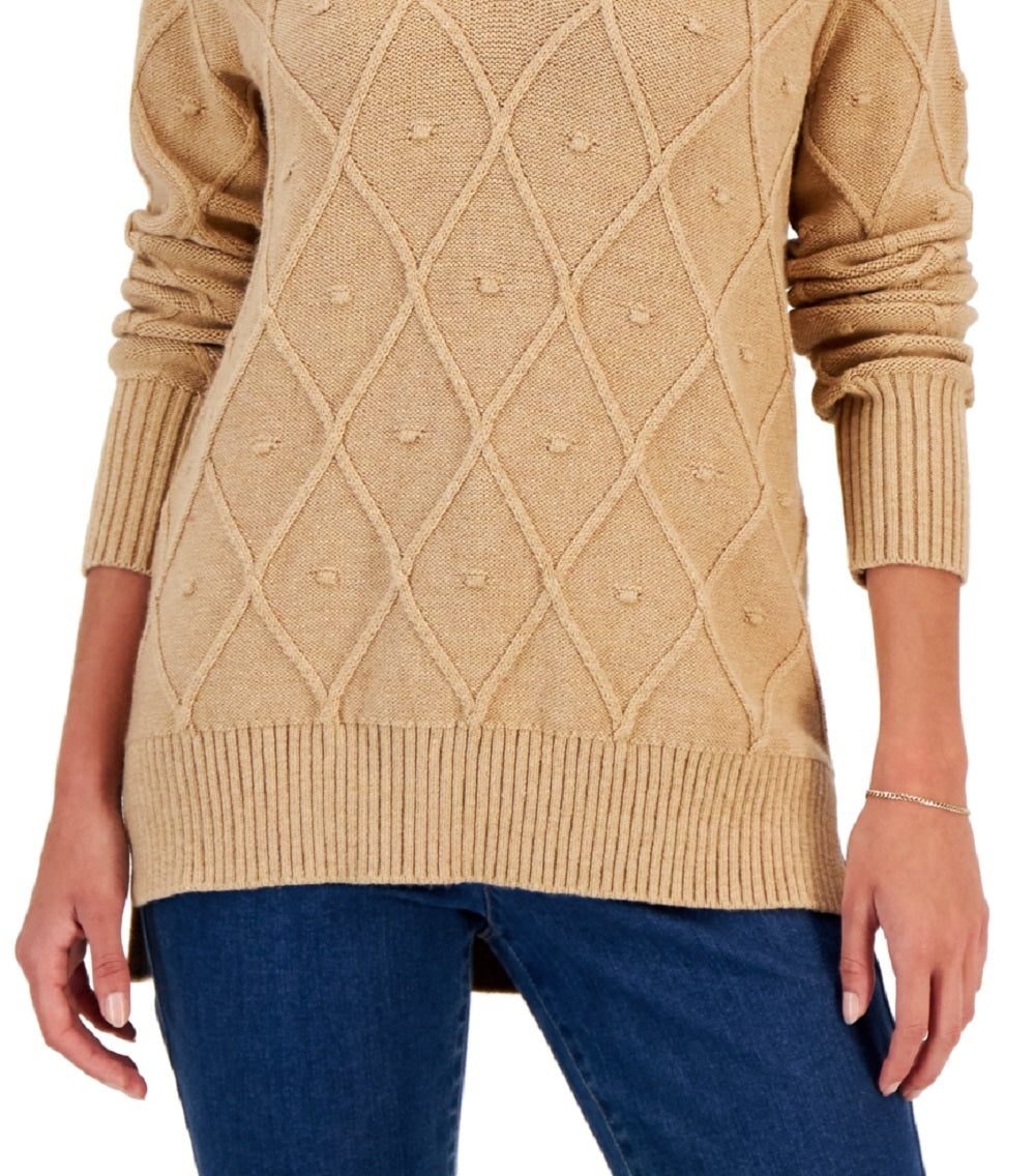 Suéter feminino de manga comprida Charter Club marrom tamanho pequeno