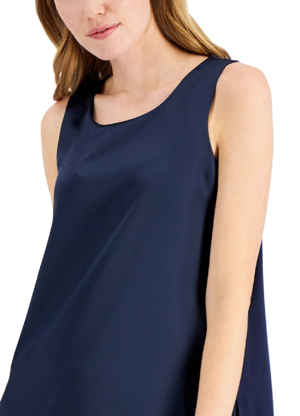 Regata feminina Alfani de cetim sem mangas, azul, tamanho extragrande