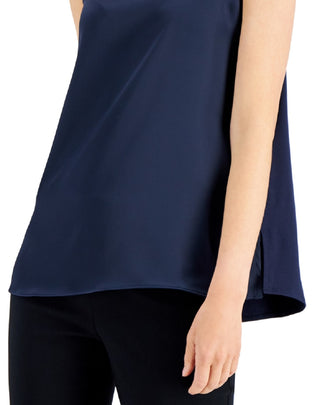 Regata feminina Alfani de cetim sem mangas, azul, tamanho extragrande