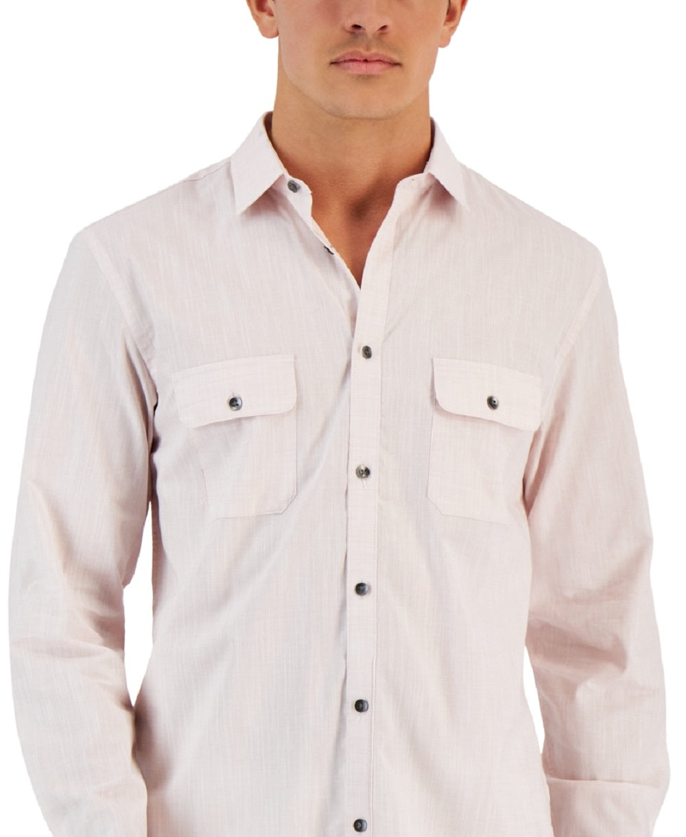 Camisa Alfani Masculina Regular Fit Lisa Rosa Tamanho P