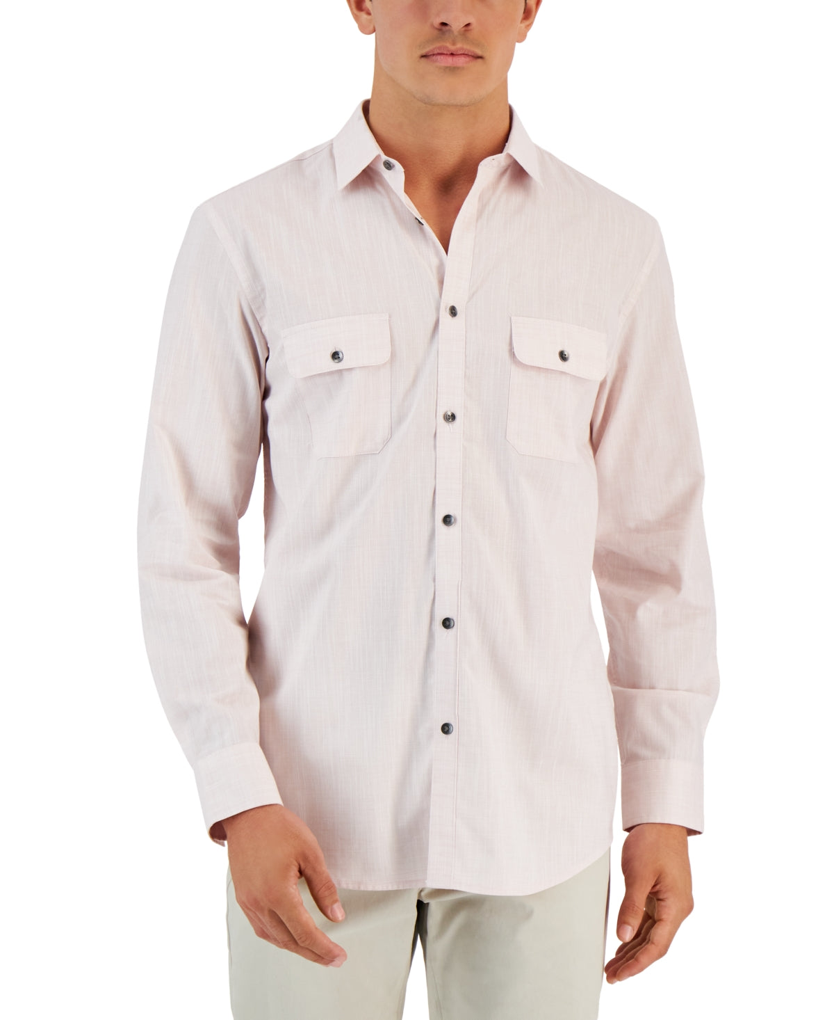 Camisa Alfani Masculina Regular Fit Lisa Rosa Tamanho P